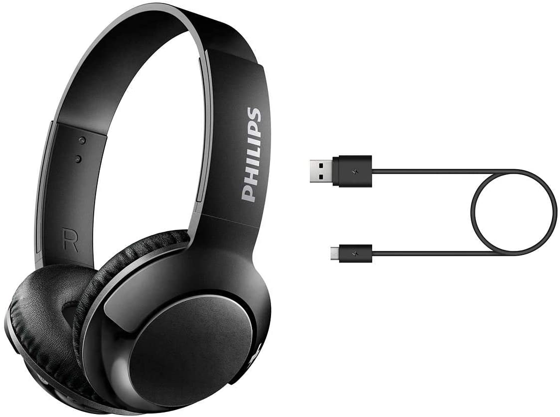 Philips on-ear headphones SHB3075 on-ear Bluetooth headphones (Bluetooth, powerful basses, built-in microphone, adjustable headband, 12-hour battery) Black