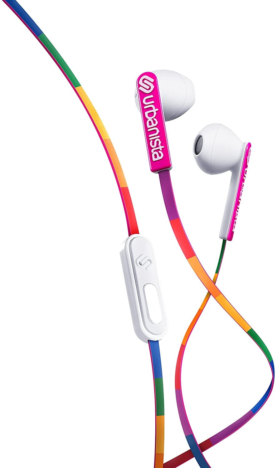 Urbanista San Francisco Earphones, In Ear Headphones with Built-In Microphone, Pause/Play Button, Wired Headphones Compatible with iOS and Android, Rainbow