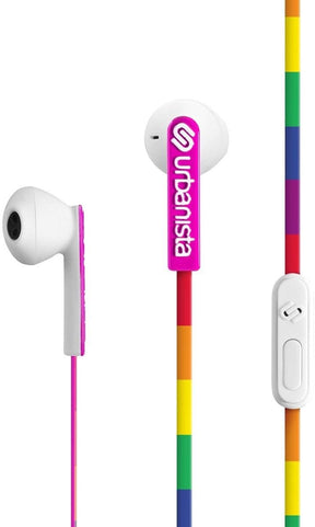 Urbanista San Francisco Earphones, In Ear Headphones with Built-In Microphone, Pause/Play Button, Wired Headphones Compatible with iOS and Android, Rainbow
