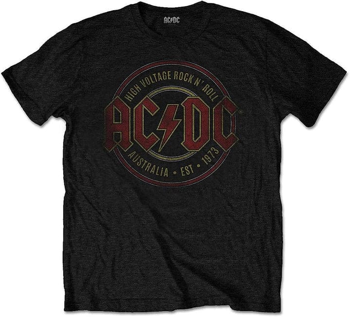 AC/DC: Est 1973 Distressed Band Logo High Voltage - Black - Large [T-Shirts]