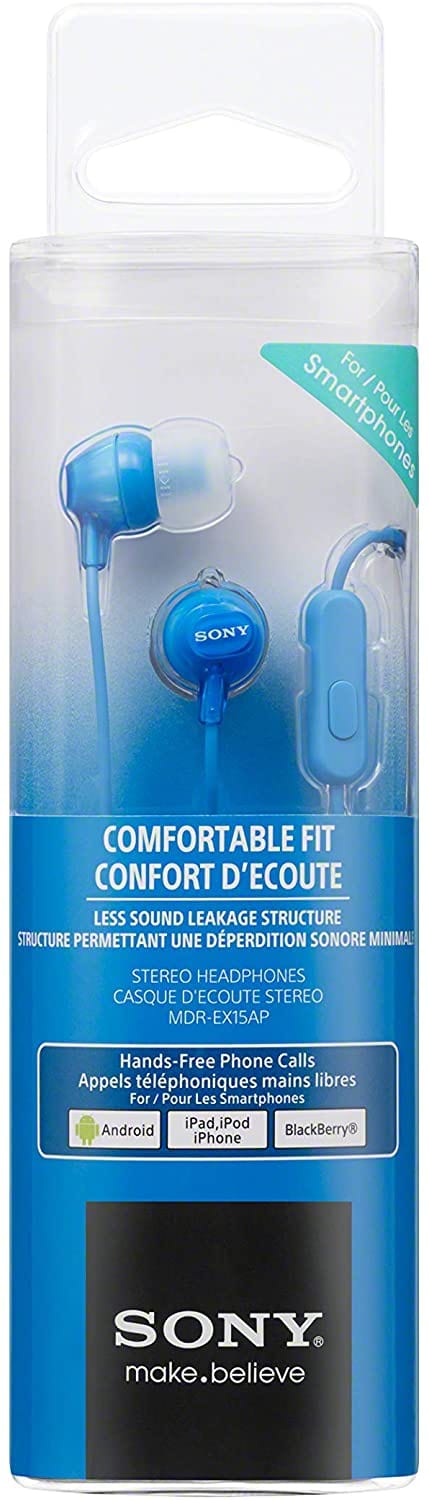 Sony MDR-EX15AP Earphones with Smartphone Mic and Control Blue