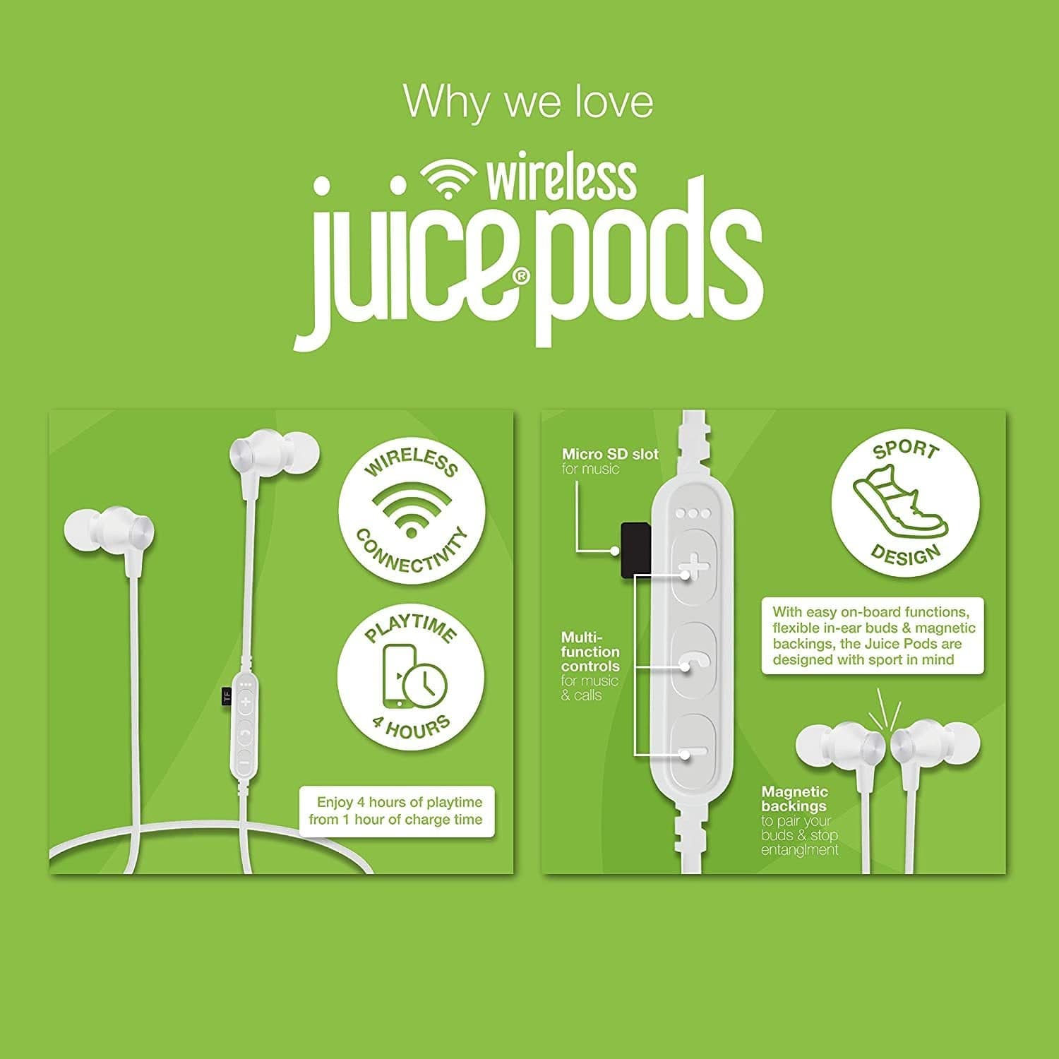 JUICE®PODS WIRELESS SPORTS EARPHONES - WHITE [ACCESSORIES]