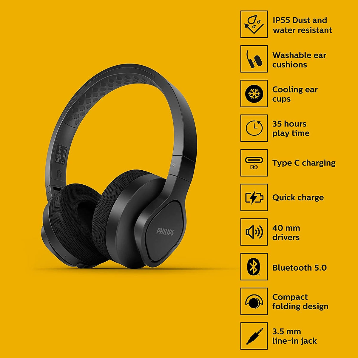 PHILIPS AUDIO A4216BK/00 ON-EAR SPORTS HEADPHONES WIRELESS [ACCESSORIES]