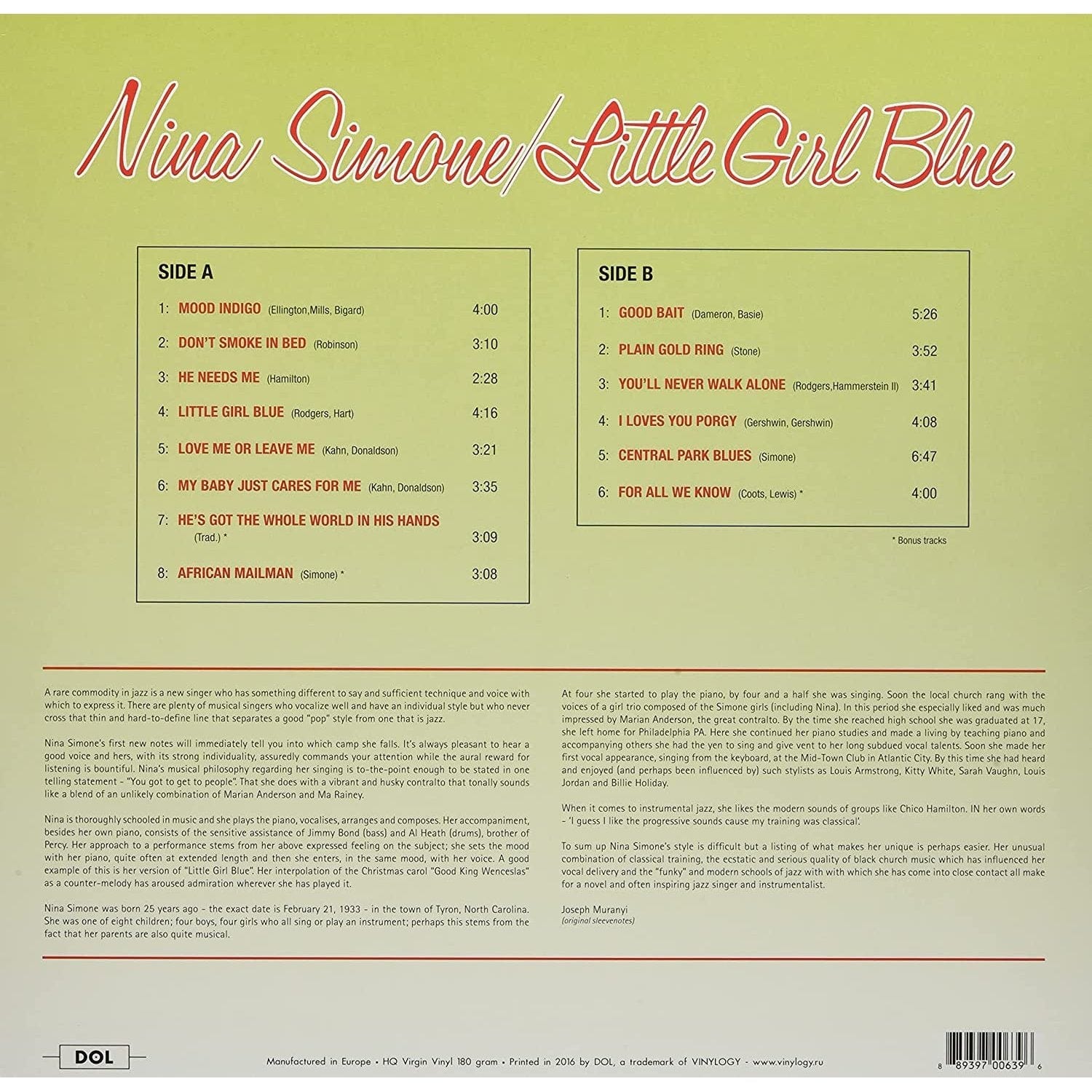 NINA SIMONE - LITTLE GIRL BLUE [VINYL]