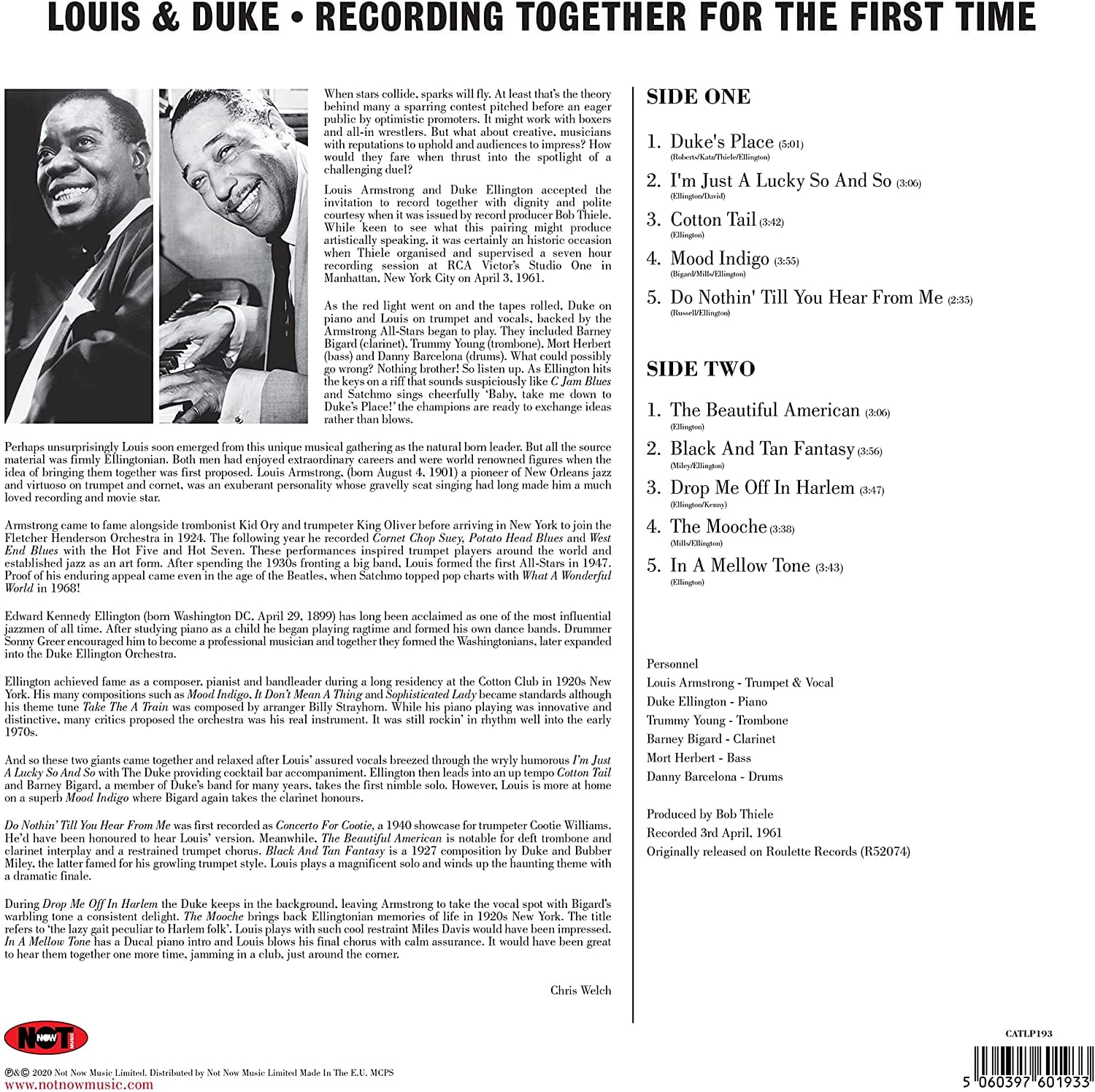RECORDING TOGETHER FOR THE FIRST TIME - LOUIS ARMSTRONG & DUKE ELLINGTON [VINYL]