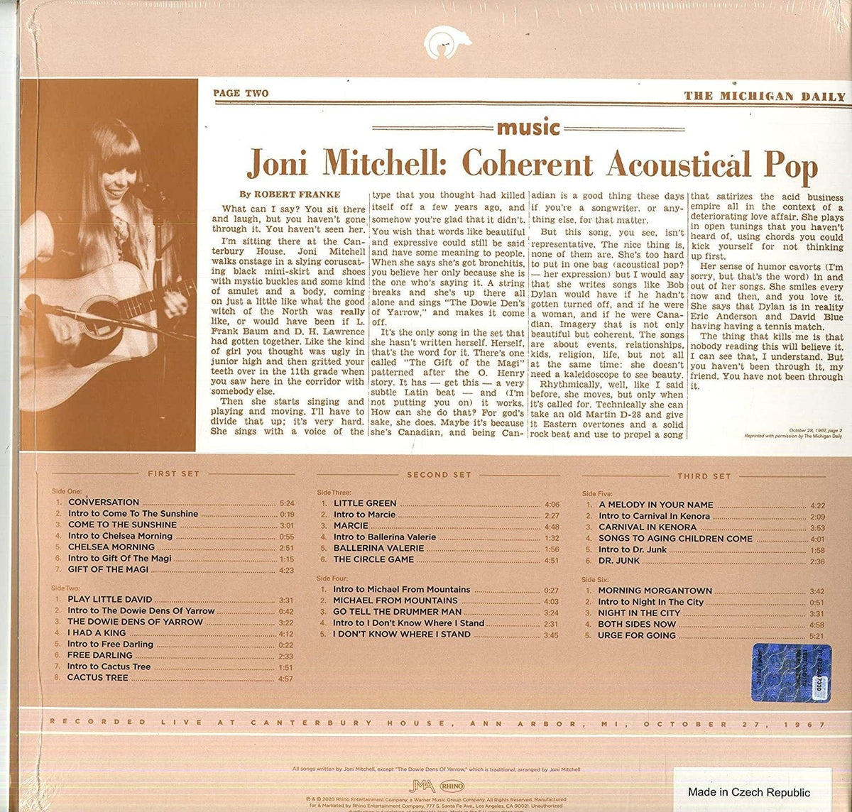 LIVE AT CANTERBURY HOUSE – 1967 - JONI MITCHELL [VINYL]