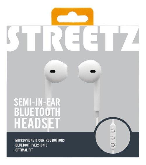 STREETZ SEMI-IN-EAR BT HEADPHONES WITH MICROPHONE AND CONTROL BUTTONS, OPTIMAL FIT, WHITE [ACCESSORIES]