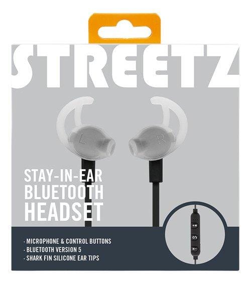 STREETZ STAY-IN-EAR BT HEADPHONES WITH MICROPHONE AND CONTROL BUTTONS, BLACK [ACCESSORIES]